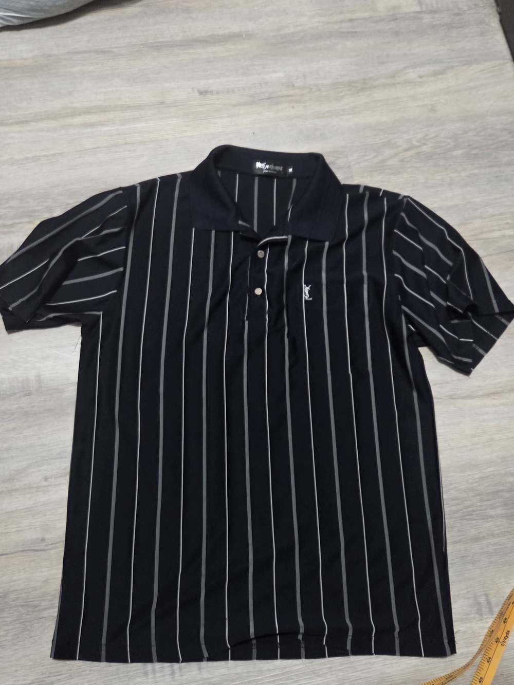 Black Pinstripe Silk Polo Shirt